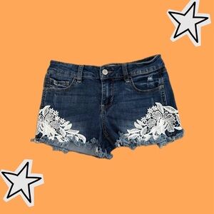 Cute lace cut off denim shorts